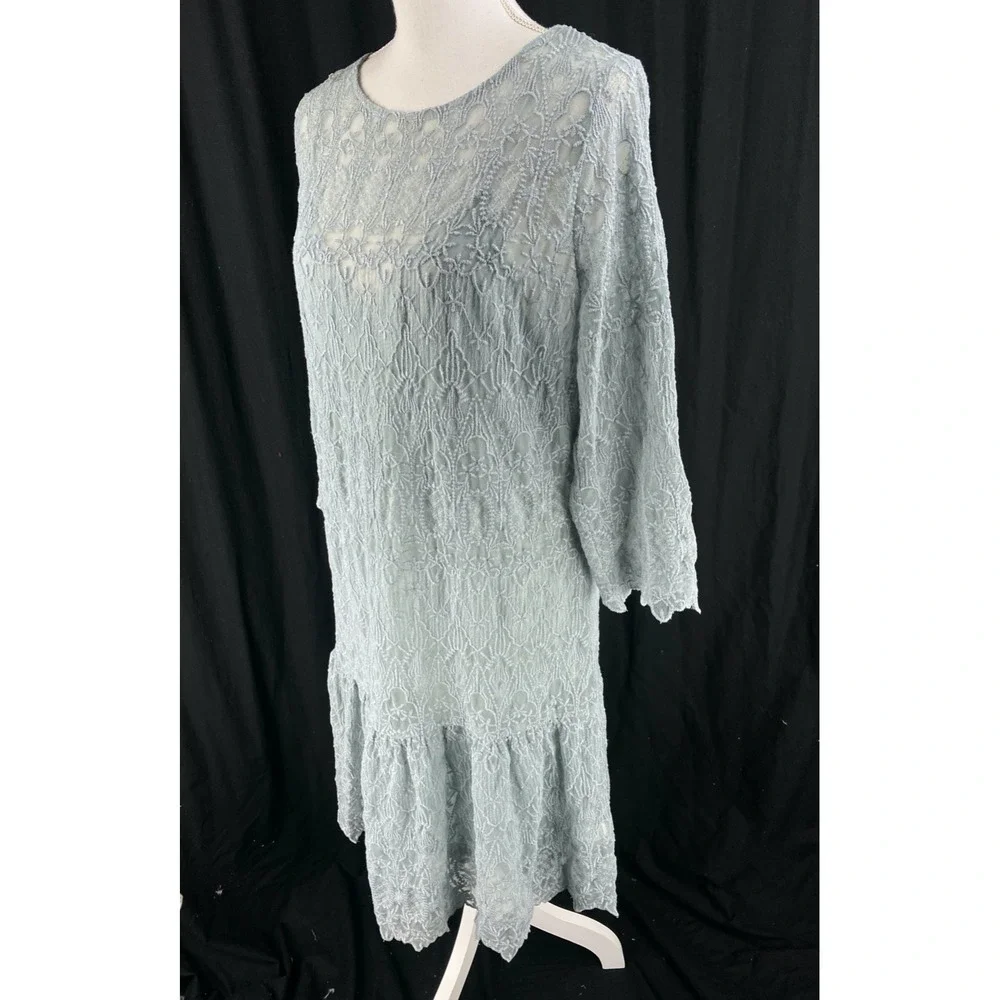 Sundance Windflower Whisper Overlay Embroidered Lace Silver Sage Dress‎ M